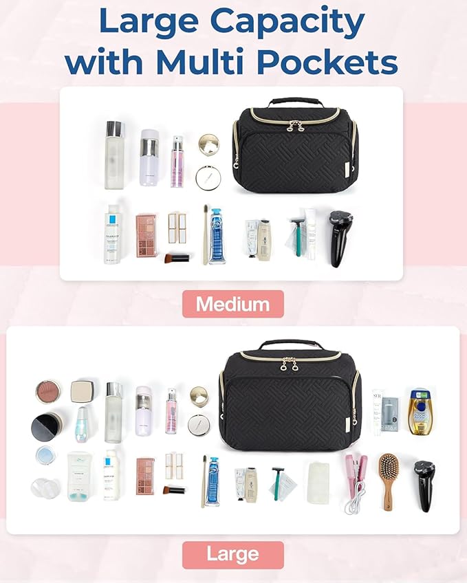 BAGSMART Travel Toiletry Bag for Women, Cosmetic Bag Makeup Bag Organizer with Handle, Travel Bag for Toiletries, Travel Accessories, Full Sized Container