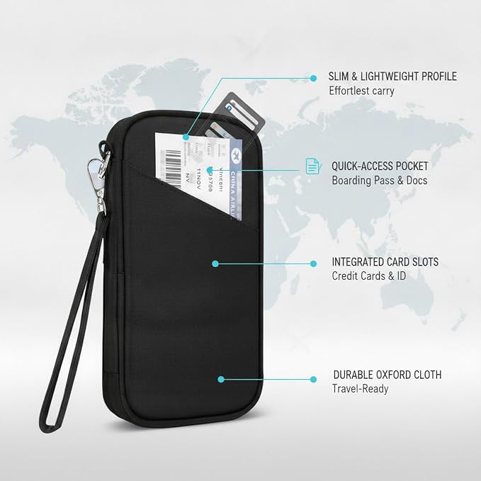 Passport Wallet, Slim Oxford Cloth Travel Document Organizer with Card Slots for Airport Check-in (1 PC)