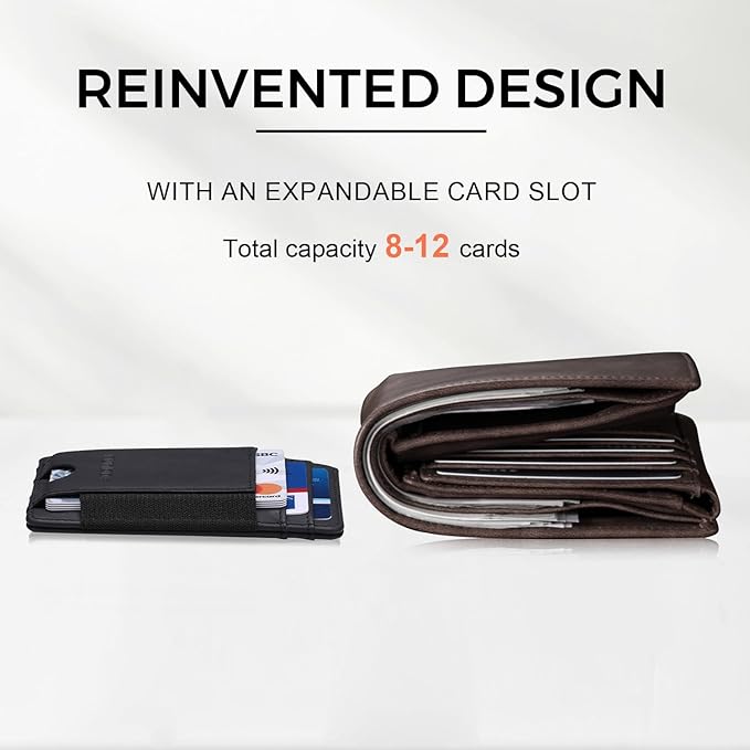 RUNBOX Slim Minimalist Wallet 8-12 Cards Front Pocket RFID Blocking Leather Small Thin Card Holder Wallets for Men and Women Gifts for Him