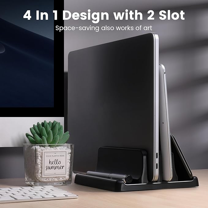 EAXBUX 4 in 1 Vertical Laptop Stand Holder,Adjustable ABS Plastic Desktop Notebook Dock,Vertical Laptop Stand Space-Saving for All MacBook/Surface/Samsung/HP/Dell/Chrome Book