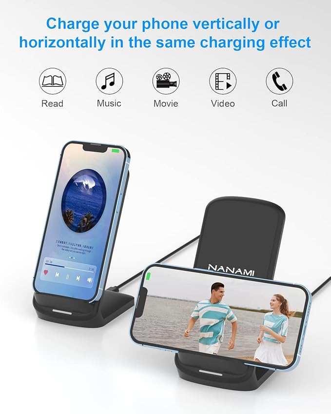 NANAMI Wireless Charger [2 Pack] - 10W Fast Wireless Charging Stand for iPhone 17/17 Air/16/16 Plus/15/14/13/12, Cordless Phone Charger for Samsung Galaxy S26/S26+/S25/S25 Ultra/S24/S23/S22, Pixel 6