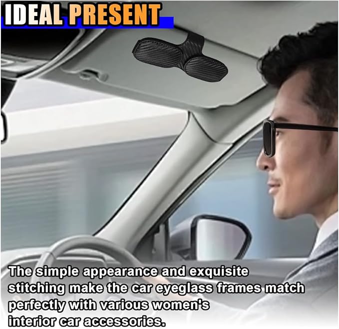 Magnetic Leather Sunglasses Holder for Car Visor Clip, Car Sun Visor Ticket Card Clip Double Clip, Auto Glasses Eyeglass Hanger Clip, Eyeglasses Mount Interior Car Accessories (Carbon Fiber Black)