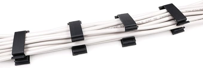 Cable Clips 3M Adhesive, Multipurpose Wire Clamps for Cable Management and Cable Runs - 50 Pack Black Bundled with 10 Reusable Cable Ties