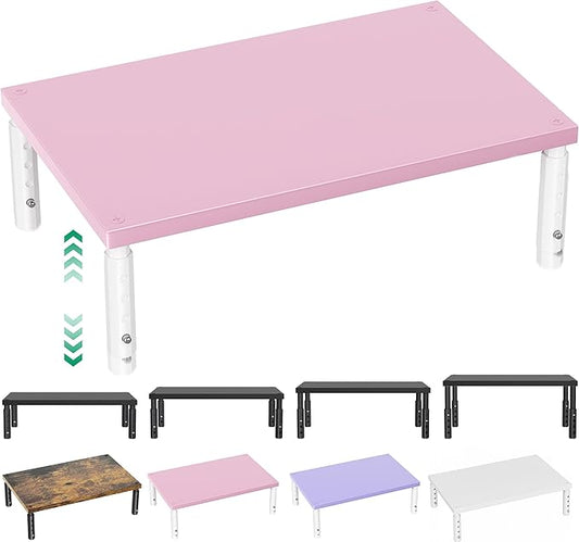 OPNICE Adjustable Computer Monitor Stand Riser for Desk, Desk Organizer & Office Decor for Women, Laptop Stand, Office Desk Accessories & Workspace Organizers for Home Office, Pink Wood