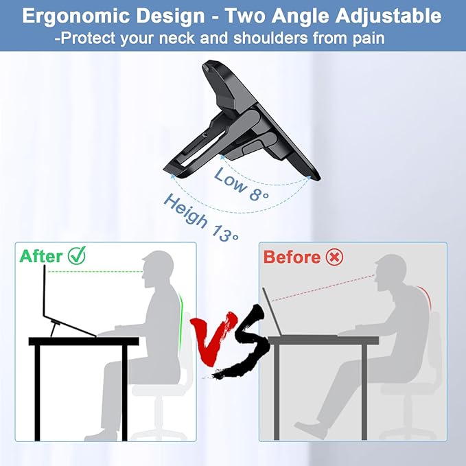 Mini Portable Laptop Stand for Desk Computer Keyboard Stand - Zinc Alloy Keyboard Riser with 2 Adjustable Angles Foldable Invisible Laptop Riser for MacBook, Dell, HP, Lenovo and More, Black