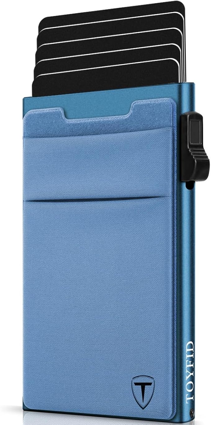 TOYFID Slim Wallet for Men - Pop Up Card Holder Wallet,Minimalist Business Wallet,Credit Card Wallet with Money Pocket,Metal Card Case Wallet,RFID Blocking,Can Hold 6 Credit Cards