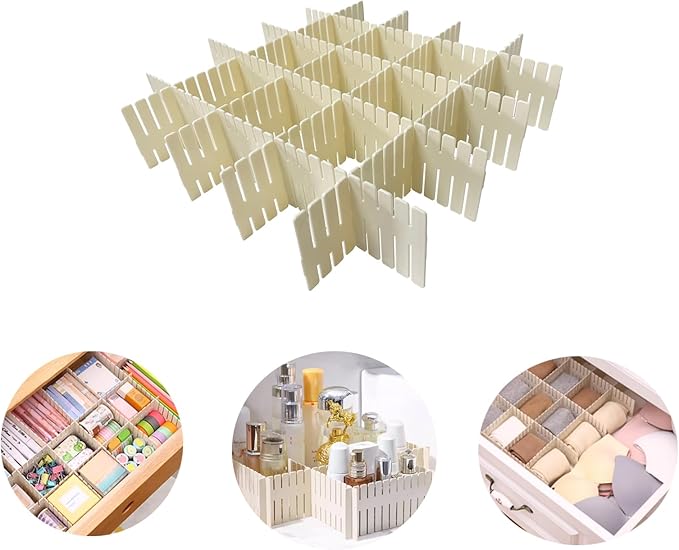 Onerbuy 8pcs Adjustable Grid Drawer Dividers DIY Plastic Closet Separator Tidy Organizer Container for Underwear Socks Belt Office Supplies(Beige)