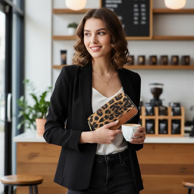 Leopard Animal Print Wallets for Women Large Capacity Cheetah Purse Ladies Credit Card Holder Money Organizers
