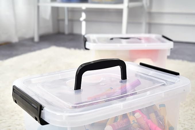 Clear Storage Latch Box/Bin, 2-Pack Plastic Organizing Container with Handle and Lids (7 QT/16QT)
