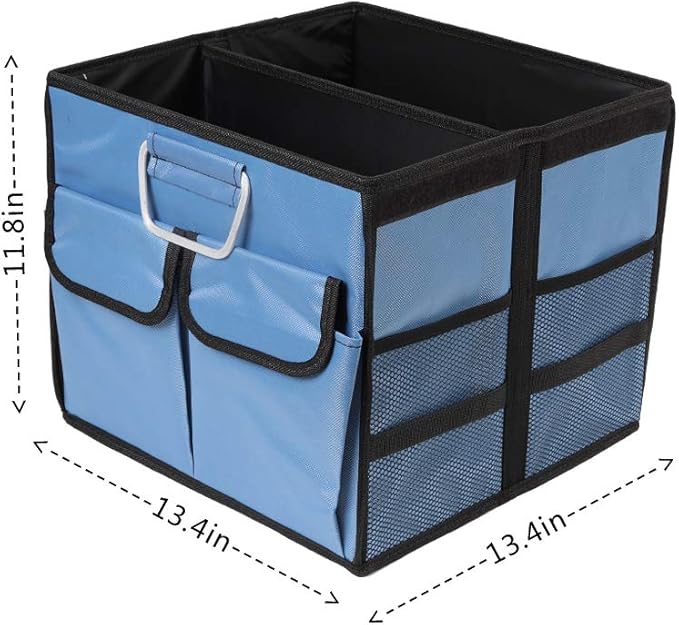 Car Trunk Organizer Collapsible Portable Multi Compartments Organizer with Non Slip Straps for SUV Truck Auto Vehicle Car Auto Minivan(Small without cover, Blue)