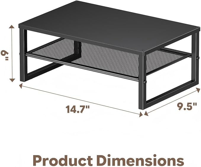 Ekisemio 2-Tier Computer Monitor Stand Riser, Desk Organizer for Monitor, Black