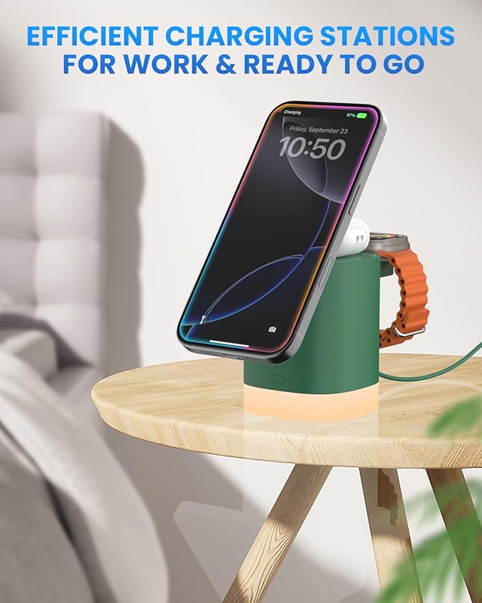 Wireless Charging Station for Apple Mag-Safe: JoyGeek 3 in 1 Magnetic Foldable Charger Stand for iPhone 16 15 14 13 12 Pro Max Plus - Apple Watch 10 9 8 7 6 5 4 SE - AirPods Pro 2/3/4