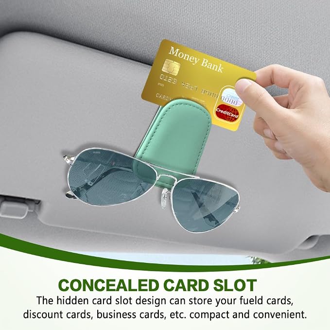 Sunglass Holder for Car, Sunglasses Clip for Car Visor, Magnetic Leather Vehicle Eyeglass Hanger Clip, Auto Ticket Card Glasses Organizer Clamp Accessories for SUV Sedan (Nile Blue)