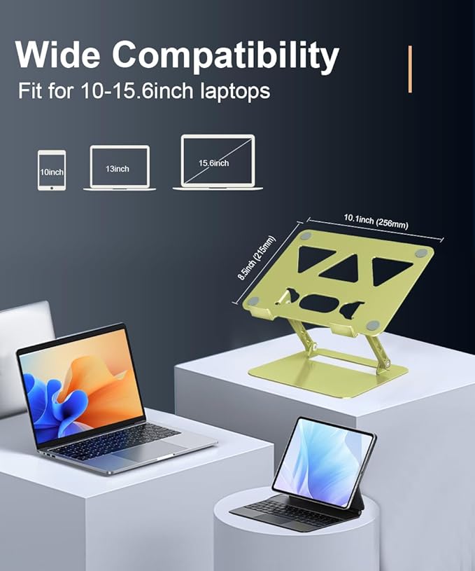 Laptop Stand for Desk,Adjustable Laptop Stand Holder and Riser,Foldable Aluminum Notebook Computer Stands for MacBook Air Pro HP Lenovo Dell Samsung Chromebook, 10-15.6 inch,Yellow Green