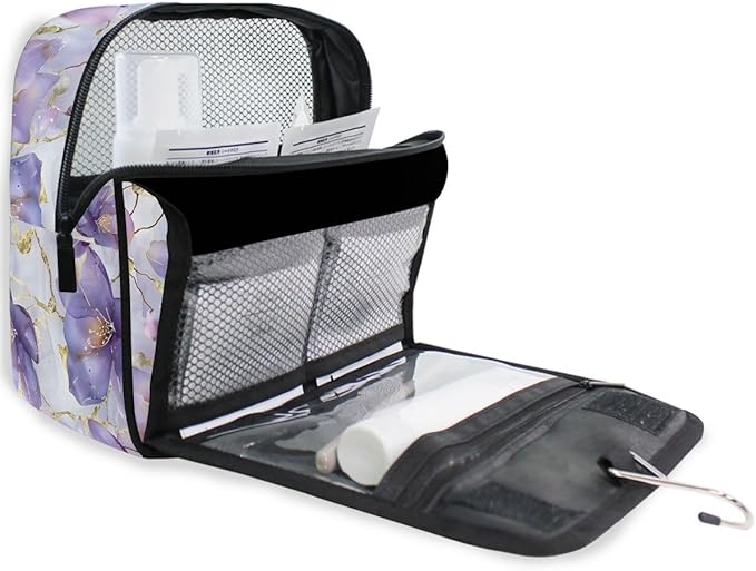 senya Hanging Travel Toiletry Bag Kit Boys Makeup Case Cosmetics Organizer for Men Women (Delicate Abstract Flowers)