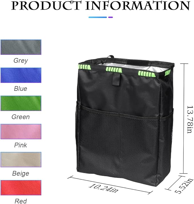 Fekey&JF Hanging Car Trash Can with Storage Pockets, Waterproof Leakproof Oxford Auto Garbage Bag, Multi-Use Organizer for Outdoor Traveling, Foldable Trash Bin for Truck, SUV, Home, Office (Beige)