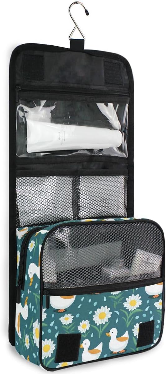 Hanging Travel Toiletry Bag 649 Duck Green Flowers Kit Makeup Case Cosmetics Organizer for Men Women