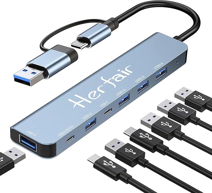 USB C Hub USB Hub Aluminum 7 in 1 USBC Dock with USB3.0 & USB2.0 Ports Extender Multiport Adapter for PC/Laptops/MacBook Pro/Air/iMac/iPad and More Devices