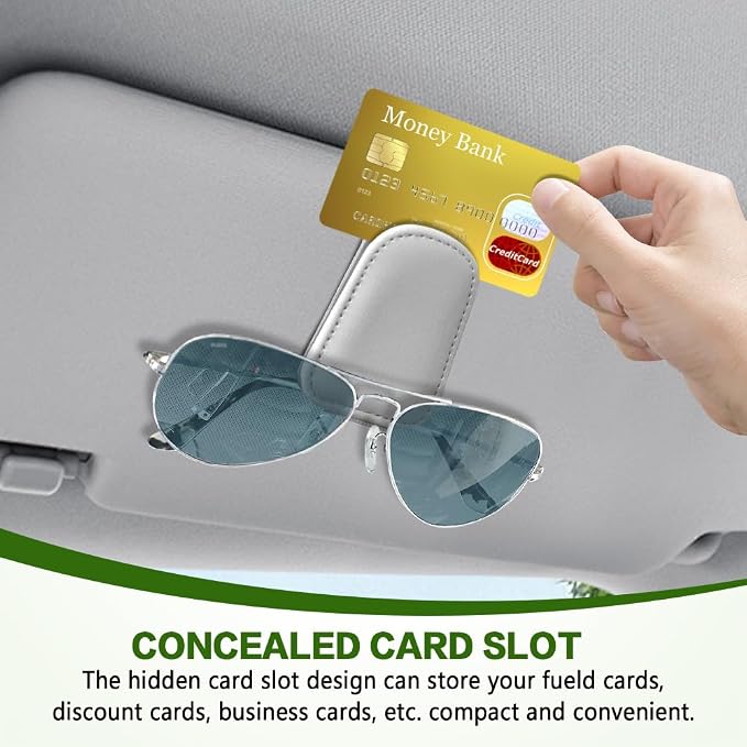 Sunglass Holder for Car, Sunglasses Clip for Car Visor, Magnetic Leather Vehicle Eyeglass Hanger Clip, Auto Ticket Card Glasses Organizer Clamp Accessories for SUV Sedan (White)