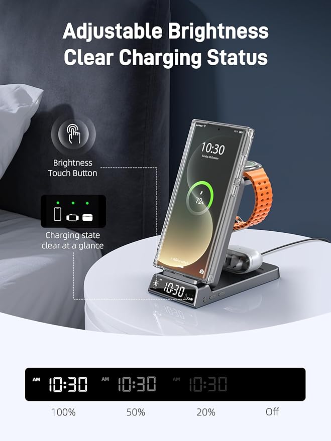 Magnetic Wireless Charger for Samsung, 3 in 1 Charging Station for Samsung Galaxy Z Fold/Flip 7/S25 Ultra/S24 Ultra, Foldable Charger for Samsung Galaxy Watch Ultra/8/7/Galaxy Buds 3 (Black)