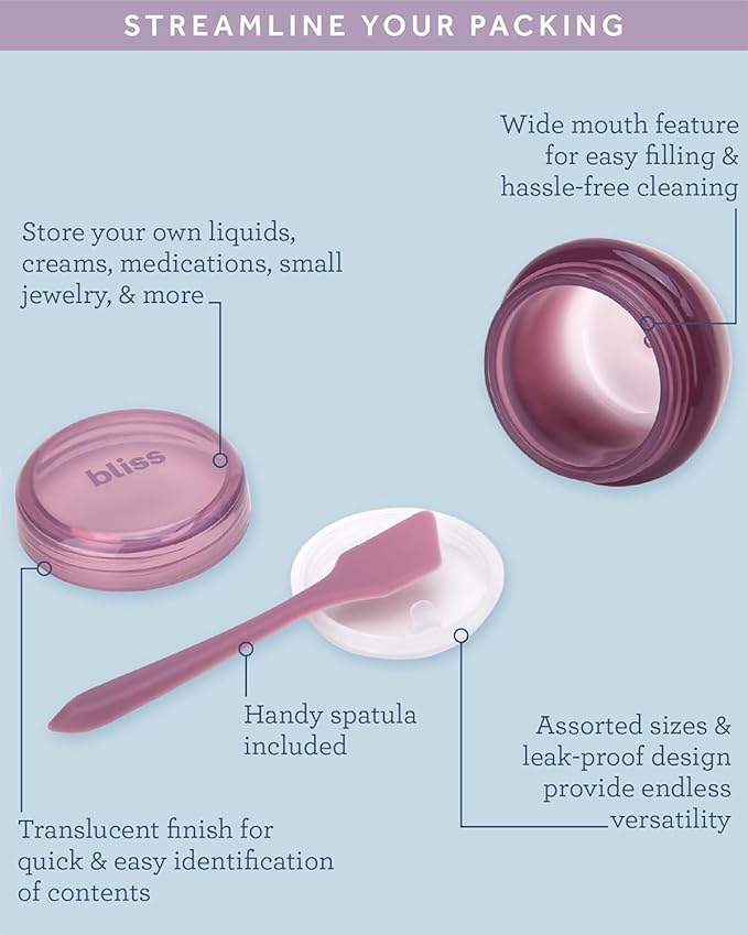 Bliss Travel Bottles Set - 10PC TSA Approved Leak Proof Refillable Travel Size Toiletries Containers for Shampoo Conditioner Lotion & Skincare, Size One Size, Mauve