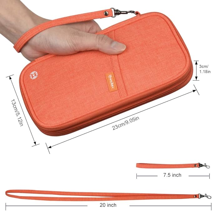 RFID Passport Wallet with Vaccine Card Slot, Family Travel Passport Holder Document Organizer Bag with Wrist & Neck Double Strap