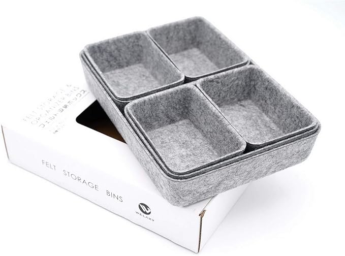 Welaxy Office drawer organizers trays felt storage bin organize dividers Box Dorm Home for stationery craft junk sorting 7-piece sleek minimalist lifestyle (gray)