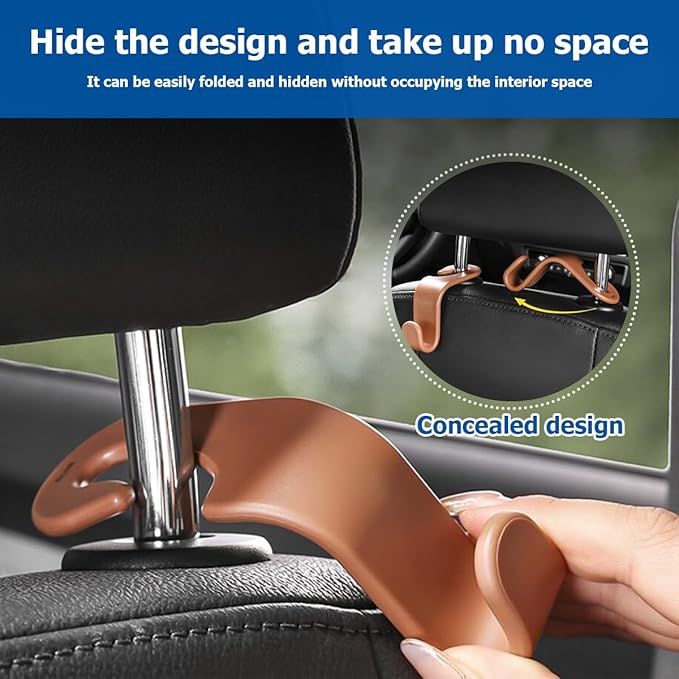 4PCS Car Back Seat Headrest Hooks, Rear Car Seat Storage Headrest Hanger Holder Hooks Organizer, Universal Auto Interior Accessories for Bag Purse Handbag Cloth Coats Grocery (Yellow)