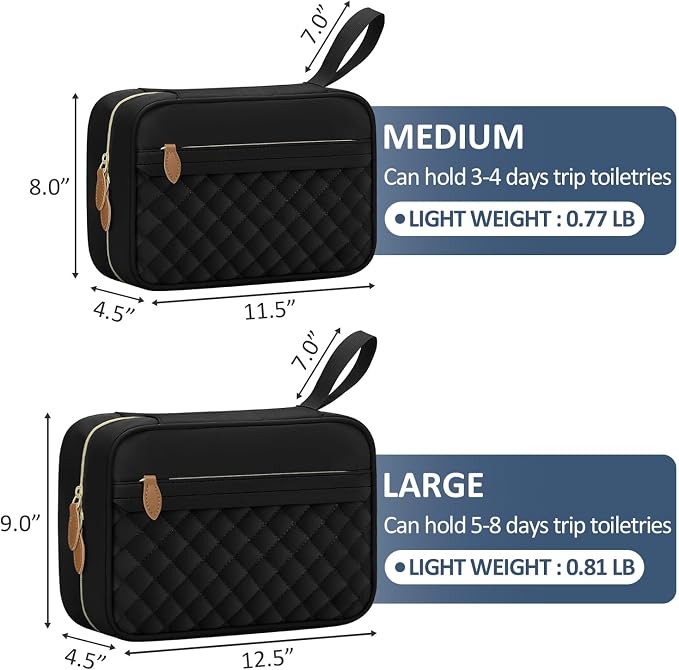 Vankor Large Travel Toiletry Bag for Women with Hanging Hook, Waterproof TSA Approved Cometic Toiletry Bag Organizers Leakproof Make up Bags for Women Black