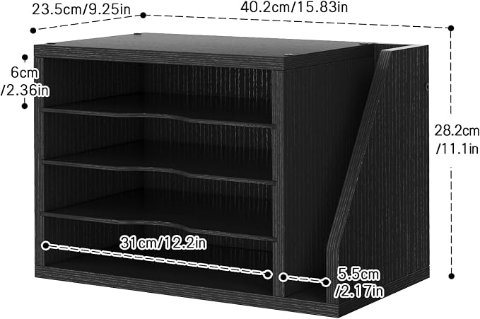 Creso hom Mail Sorter, File Organizer Desktop, Wood Desk Organizer with 3 Adjustable Shelves, Mail Holder for Office, Home, Letter Sorter File Holders for Envelopes, Mail Supplies Magazines, Black