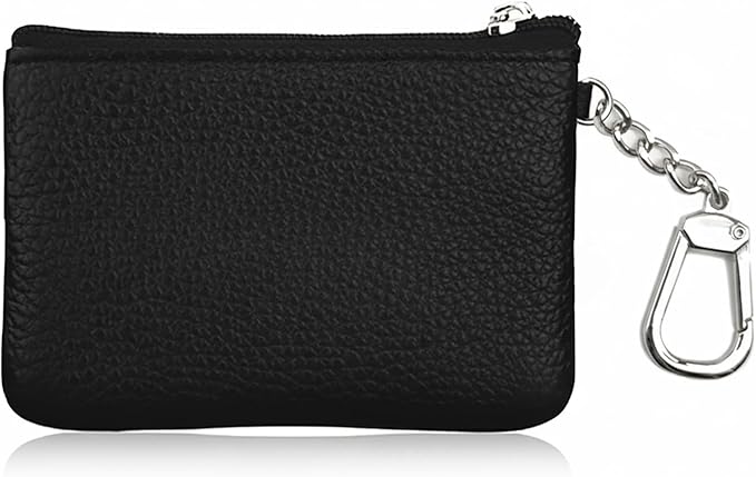 Hibate Small Leather Coin Purse Change Pouch for Women Men Kids with Zip Key Ring (Clip_Black)