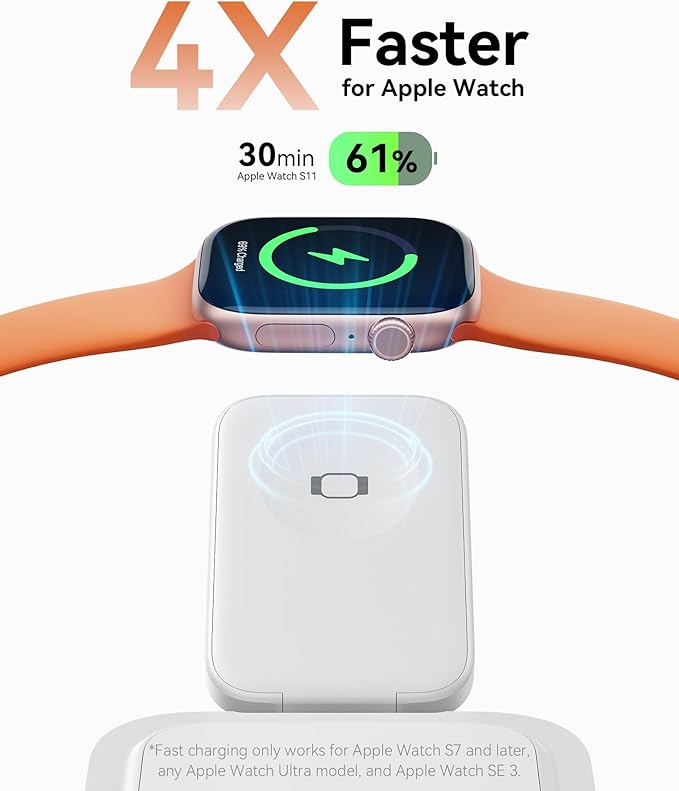 INIU Foldable Magnetic Wireless Charger, Qi2 Certified 3-in-1 Travel Charging Station with 15W Fast Charge - Compatible with Mag-Safe for iPhone 17/16/15 Series, Apple Watch, AirPods (White)