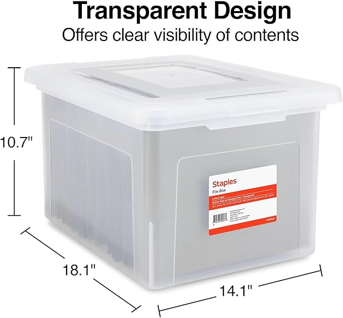STAPLES File Box Plastic File Box Snap, Letter/Legal Size, Clear, 2/Pack