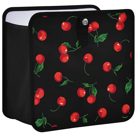 Cherry Black Car Trash Can, Foldable Hanging Car Trash Bag, Watercolor Fruit Leaves Small Waterproof Car Accessories Garbage Bin
