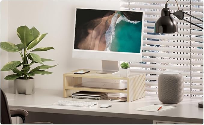 FITUEYES Computer Monitor Riser Stand Clamp Desktop Stand Workspace Organizer 2-Pack (Oak)