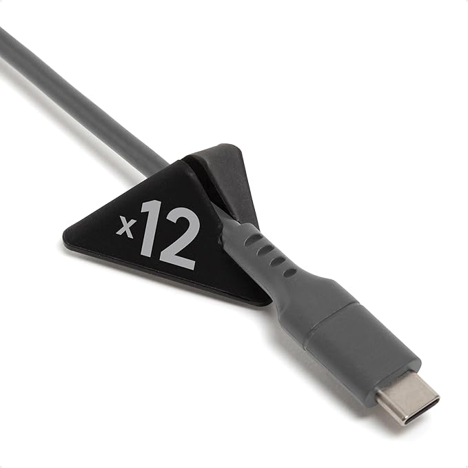 U Brands Black Silicone Pyramid Cable Clips 12 Pack, Adhesive Cord Organizer, Cable Management Clips for Desk, Office, and Travel