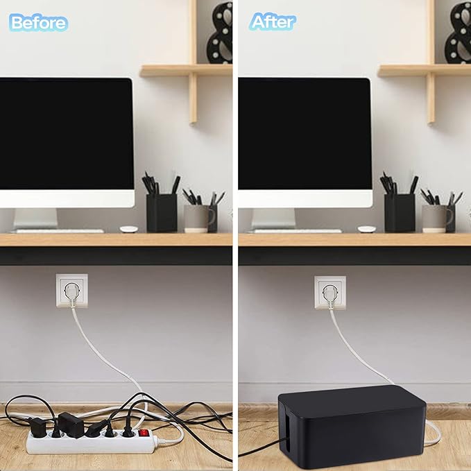 Cable Management Box, 3 Pack Cord Organizer Boxes with 33 PCS Cable Management Set to Cover Hide Power Strip, Surge Protector Under Desk & on Floor, Wire Concealer for Home Office Computer TV (Black)