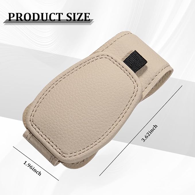 Sunglass Holder for Car Visor, Magnetic Leather Vehicle Sun Visor Storage Clip for Different Size Eyeglasses, Automotive Interior Glasses Ticket Card Clip, Universal for SUV RV Truck (Beige)
