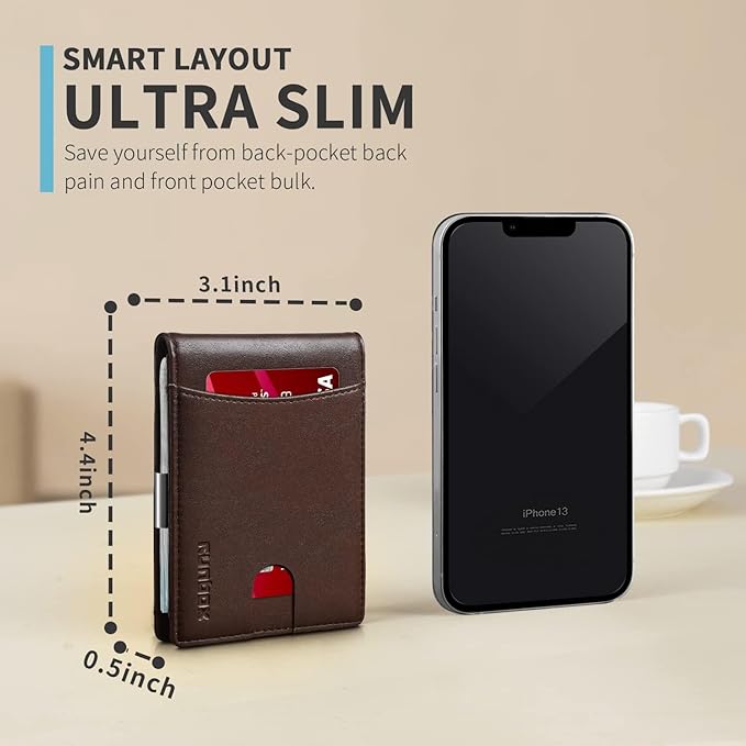 RUNBOX Slim Money Clip Wallets for Men RFID Blocking 11 Card Holder Minimalist Small Leather Bifold Men's Front Pocket Wallet Gift Box