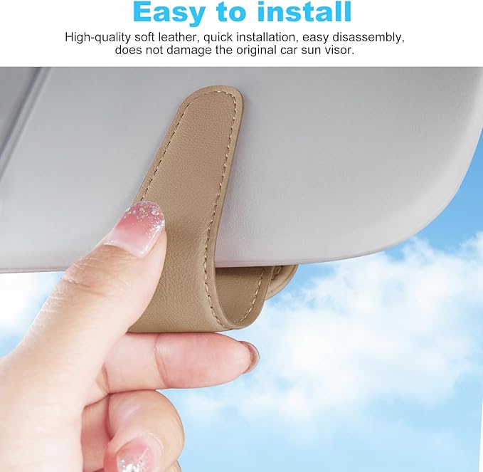 TCJJ Sunglasses Holders for Car Visor,Car Magnetic Glasses Holder Leather Sunglasses Clip and Ticket Card Clip Suitable for Car Interior Visor and Different Size Eyeglasses(Beige/2)