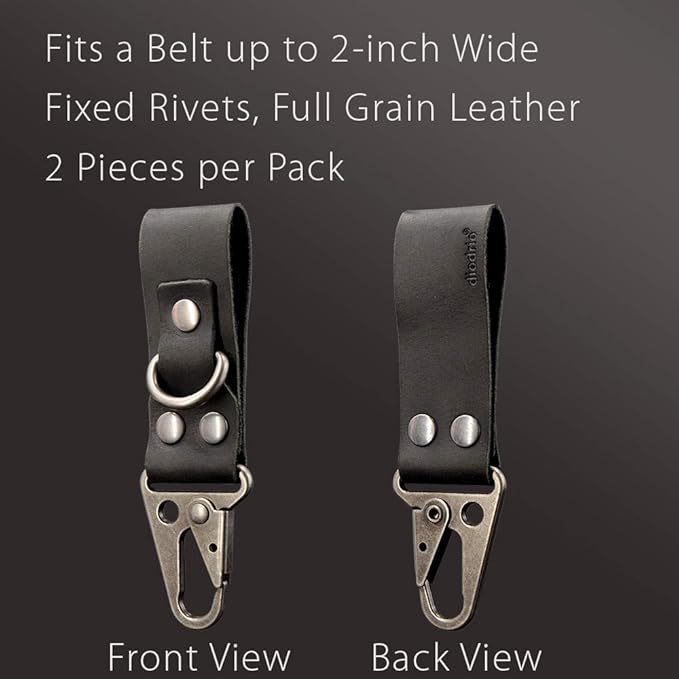 diodrio EDC Leather Strap Keychain Holder, Heavy Duty Belt Clip Key Ring Fob Holder. 2 per Pack.