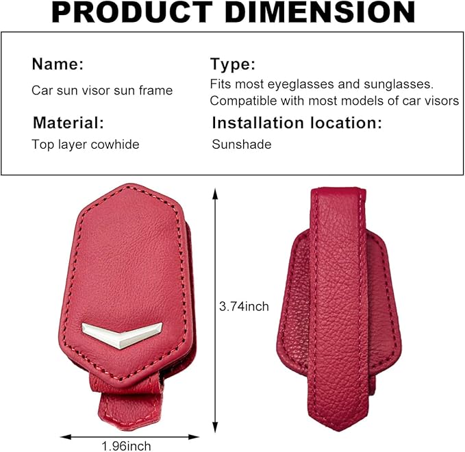 KVAEY Sunglasses Holders for Car Sun Visor, Magnetic Auto Visor Eyeglasses Holder Ticket Card Clip, Multifunctional Leather Sun Visor Glasses Hanger Mount Clip, Car Accessories (Red)
