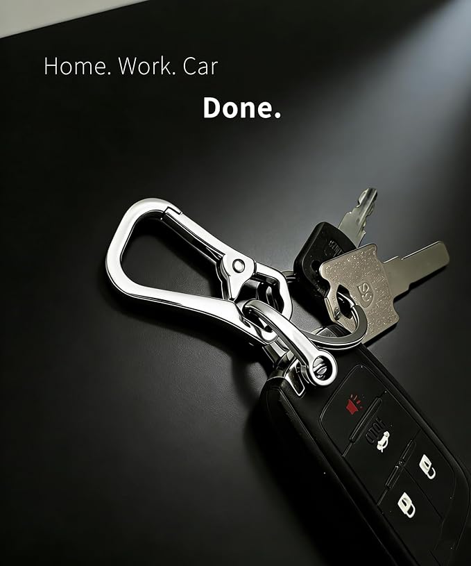 Metal Keychain Clip with Key Rings and D Ring, Heavy Duty Carabiner Key Chain Hook Holder for Car Home Keys