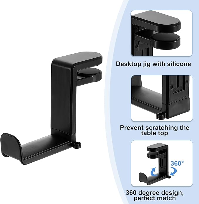 HARFINGTON Headphone Stand Holder 360 Degree Adjustable Clamp Desk Hook Clamp 0.39"-1.65" Clamping Range PC Gaming Headset Stand for Headphone Earphone, Black