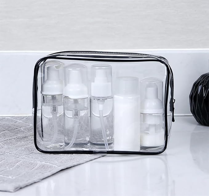 Clear Travel Toiletry Bag, TSA Approved Travel Bags for Toiletries, Quart Size Travel Bag Carry on Airport Airline Compliant Bag, Waterproof Cosmetic Makeup Bag for Women Men (Black)