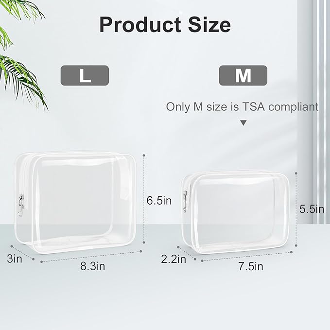 Wedama TSA Approved Toiletry Bag, Cosmetic Bags 2 Pack with Zipper Carry on Airline Airport Travel Accessories, PVC Makeup Bags for Travel, Clear Toiletry Bags for Women and Men-White