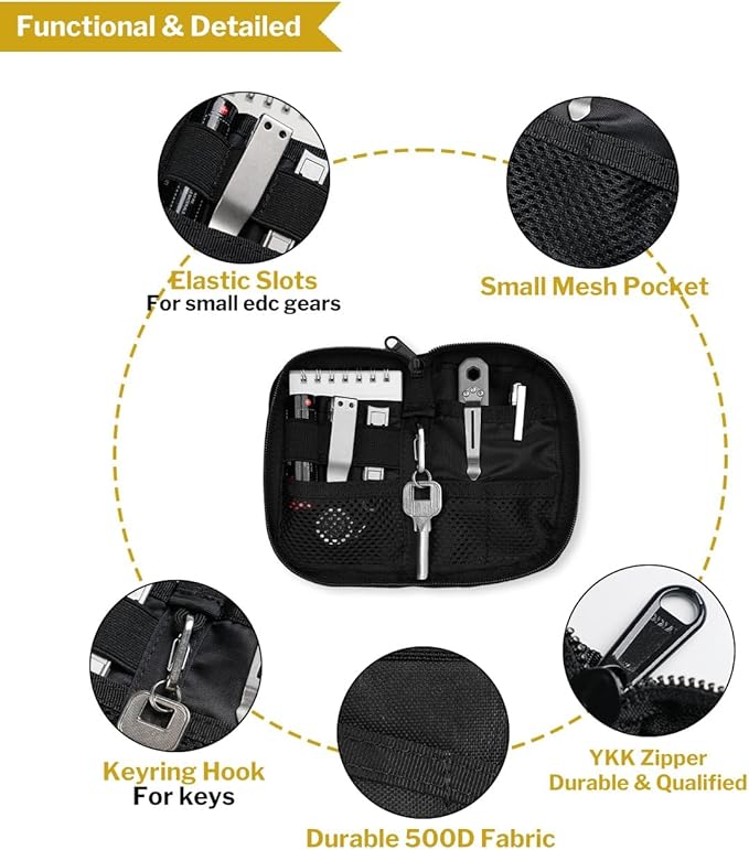 VIPERADE VE10 EDC Pouch Small Pocket Tool Pouch with 10 Compartments, Men's Pocket Organizer for Multitools, EDC Organizer with Patches Area for DIY (Black Camo)