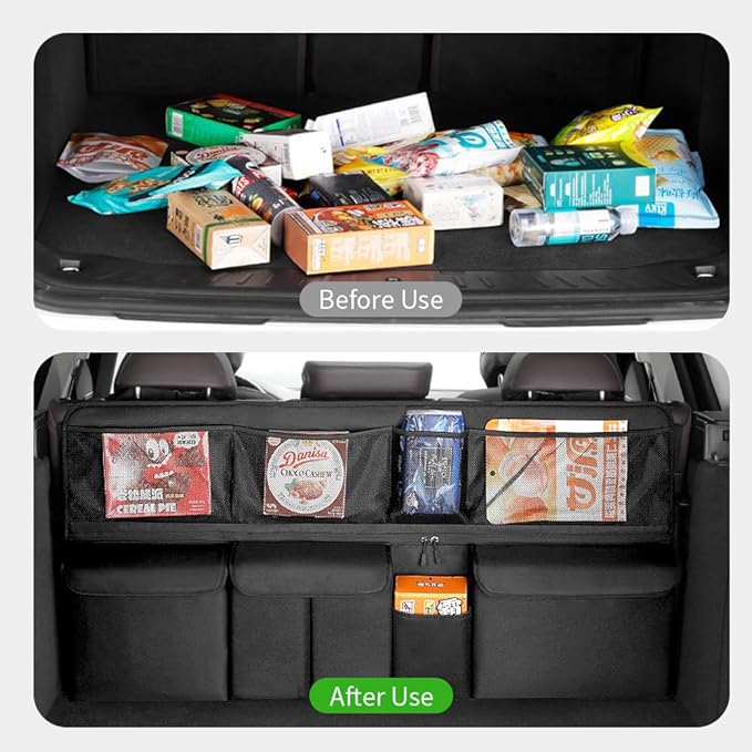 Viaviat Hanging Car Trunk Organizer, Collapsible Backseat Storage Bag with 9 Large Pockets for Medium or Large Size SUV, Truck, MPV, Car Interior Accessories (Black)