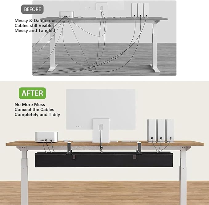 No Drill Under Desk Cable Management Tray, 36" Cord Organizer for Table, Clamp/Screw Mount Desk Cable Management, Premium Fabric Cable Management Tray for Office, Home（Black/2set）