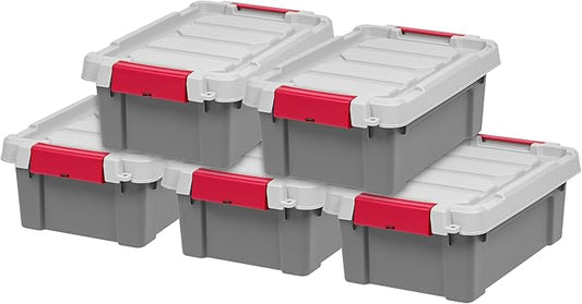 IRIS USA 3 Gallon Lockable Storage Totes with Lids, 5 Pack, Heavy-Duty Durable Stackable Containers, Large Garage Organizing Bins Moving Tubs, Rugged Sturdy Equipment Utility Tool Box, Gray